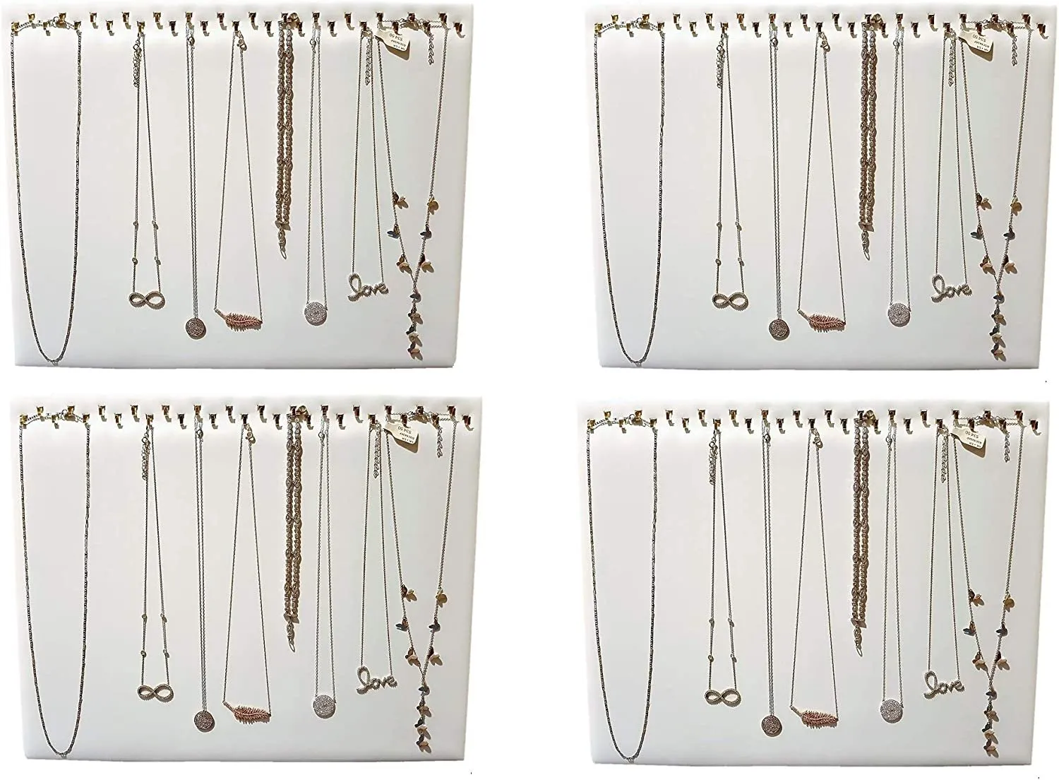 2-Pack 14.5" x 12"H White Leatherette Necklace display pad with 29 Hooks and a self standing easel