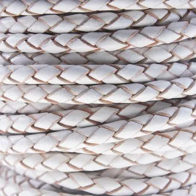 4mm Braided White Round Leather Cord by the Foot