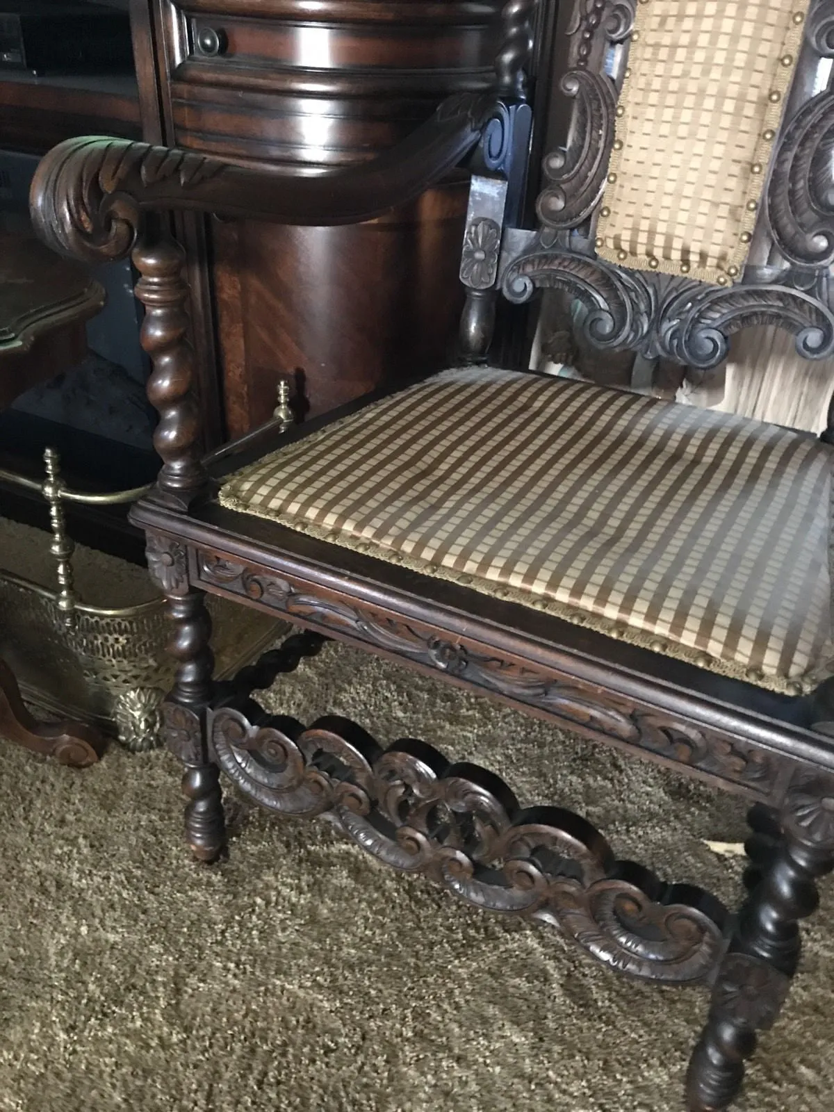Antique Carved Pair Wood Barley Twist Throne Chairs Pair Amazing Detail 1850