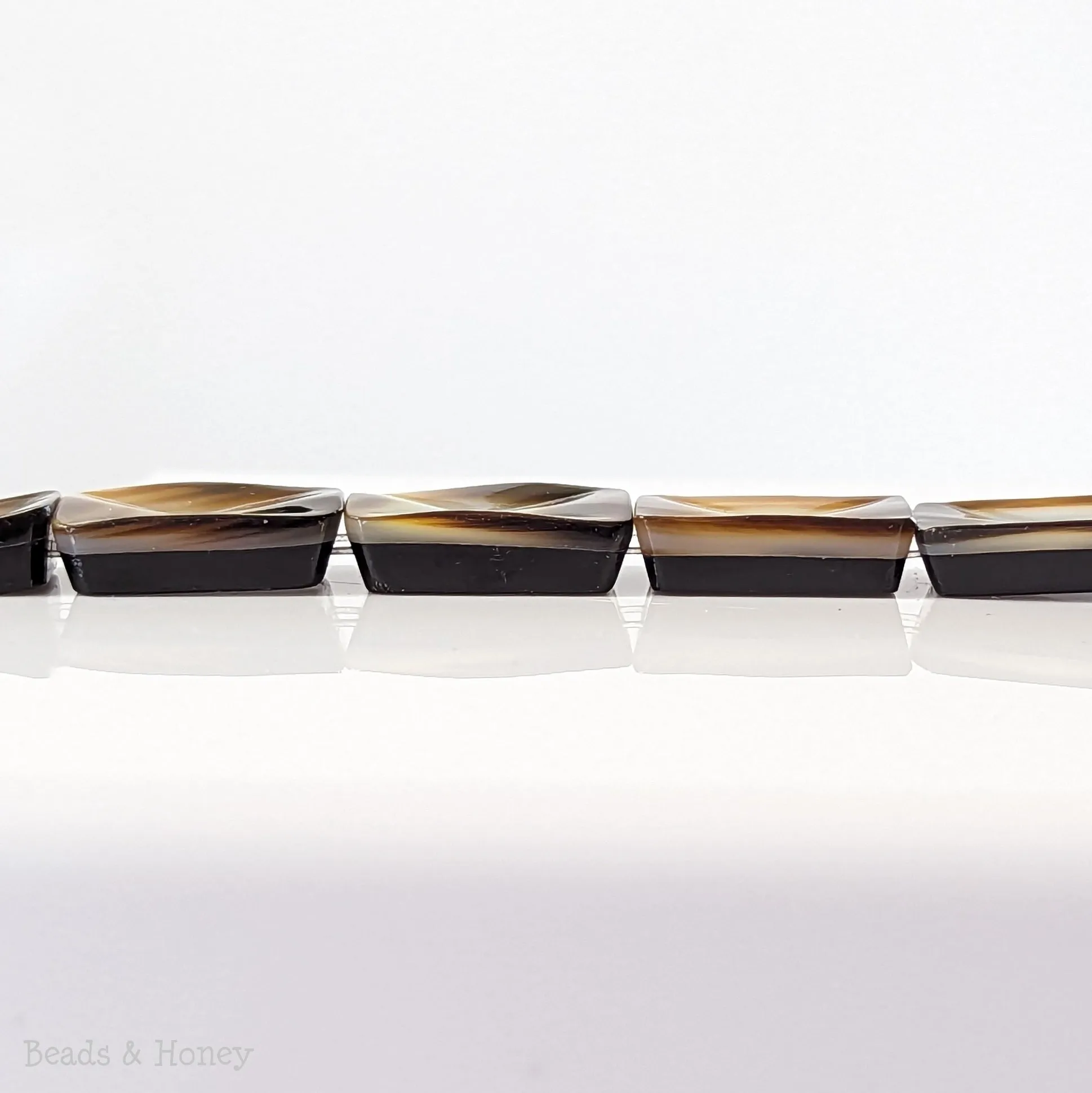 Black Tahiti Shell Double Drilled Rectangle Bead with Inverted Bevel Design 20x12mm (8-Inch Strand)