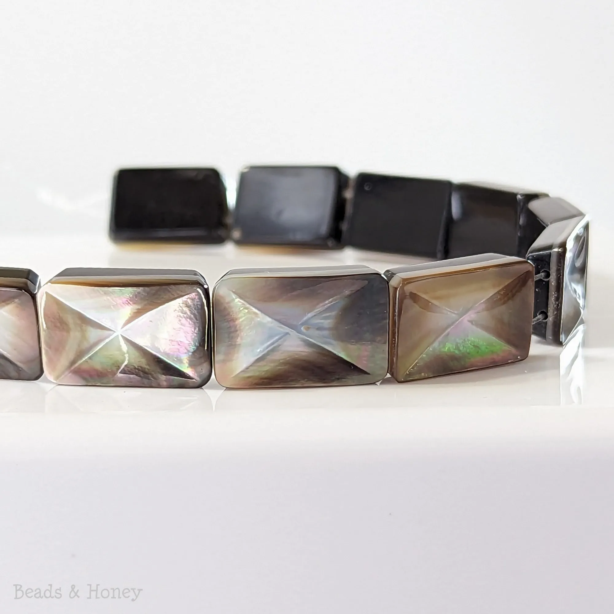 Black Tahiti Shell Double Drilled Rectangle Bead with Inverted Bevel Design 20x12mm (8-Inch Strand)