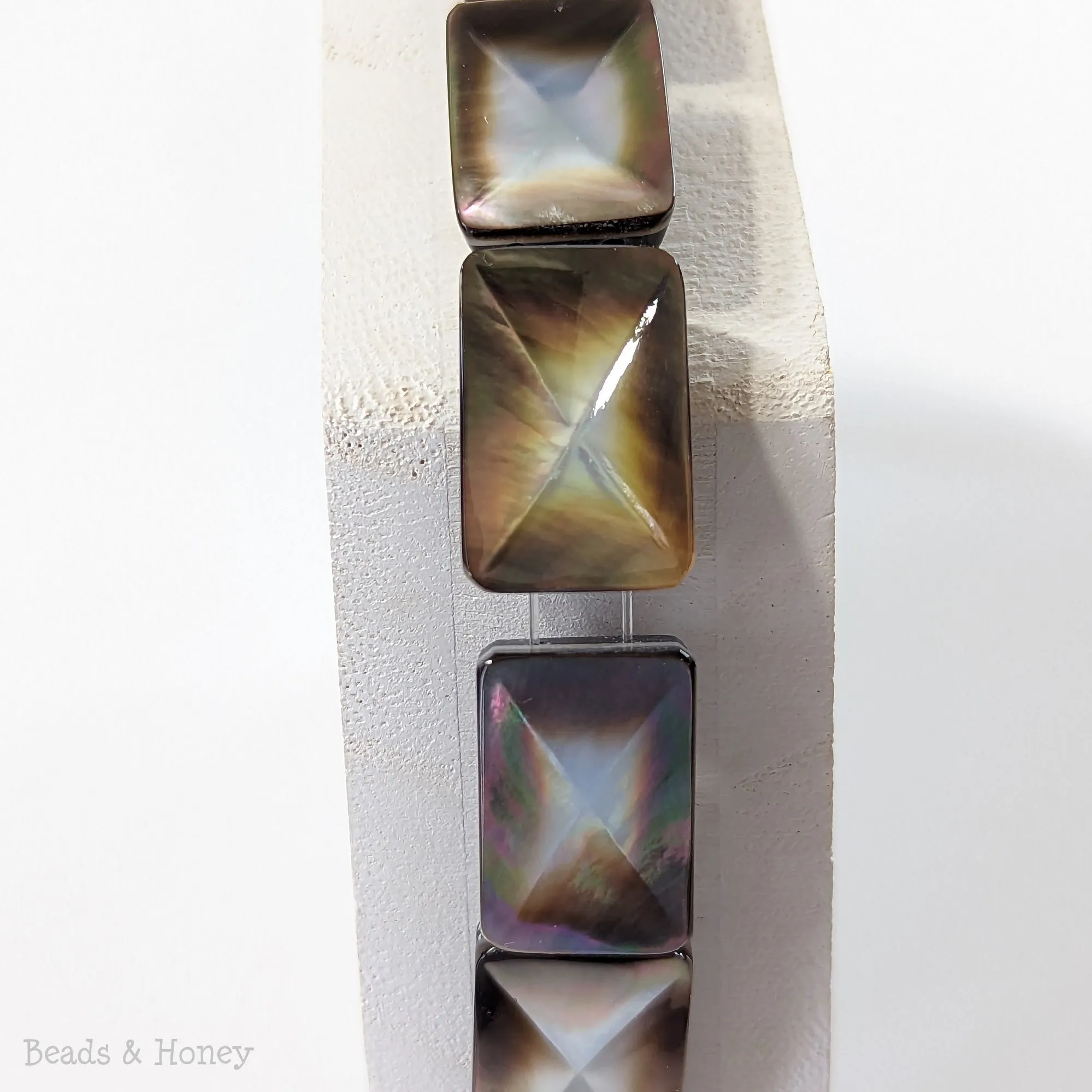 Black Tahiti Shell Double Drilled Rectangle Bead with Inverted Bevel Design 20x12mm (8-Inch Strand)