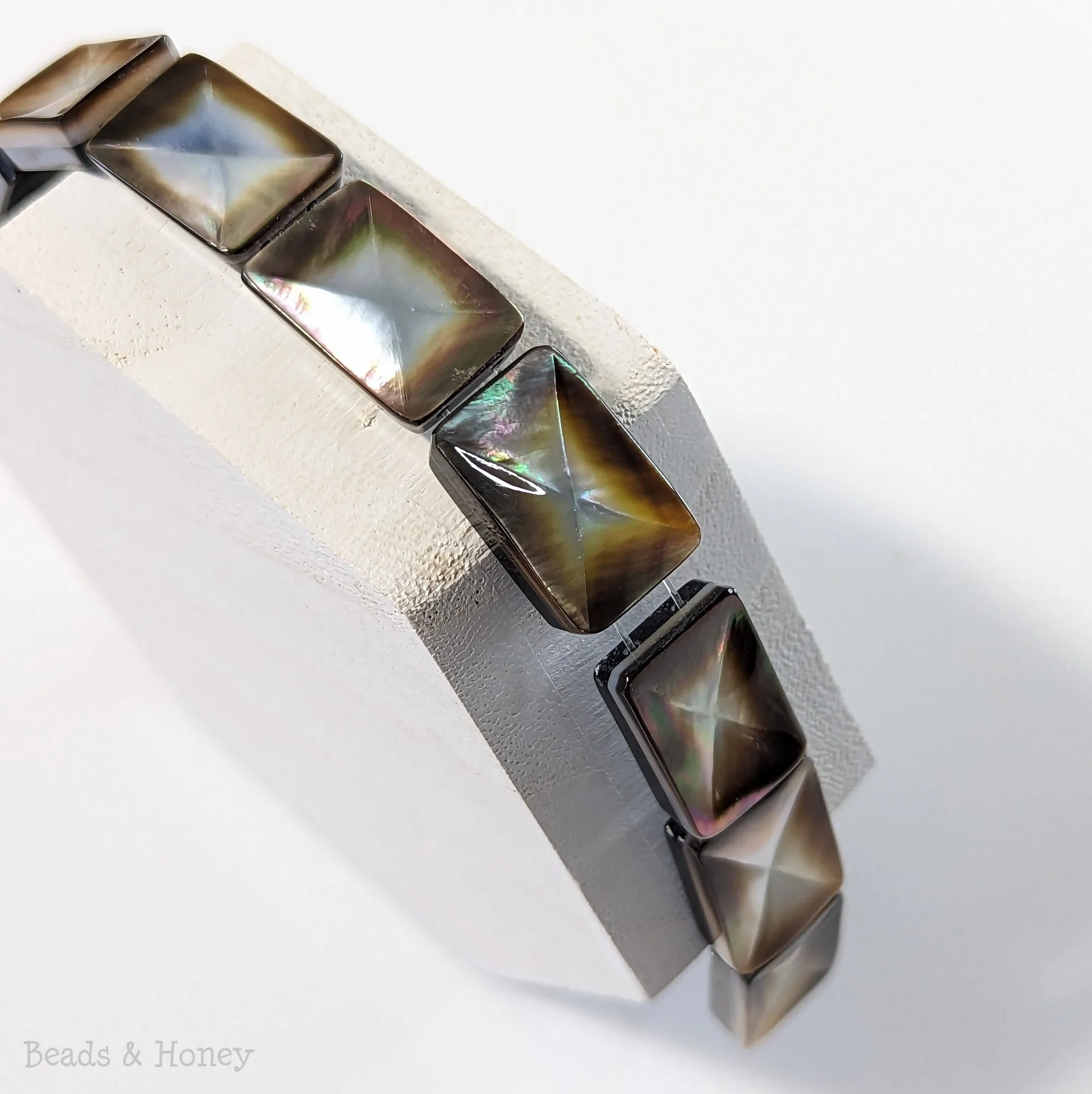 Black Tahiti Shell Double Drilled Rectangle Bead with Inverted Bevel Design 20x12mm (8-Inch Strand)