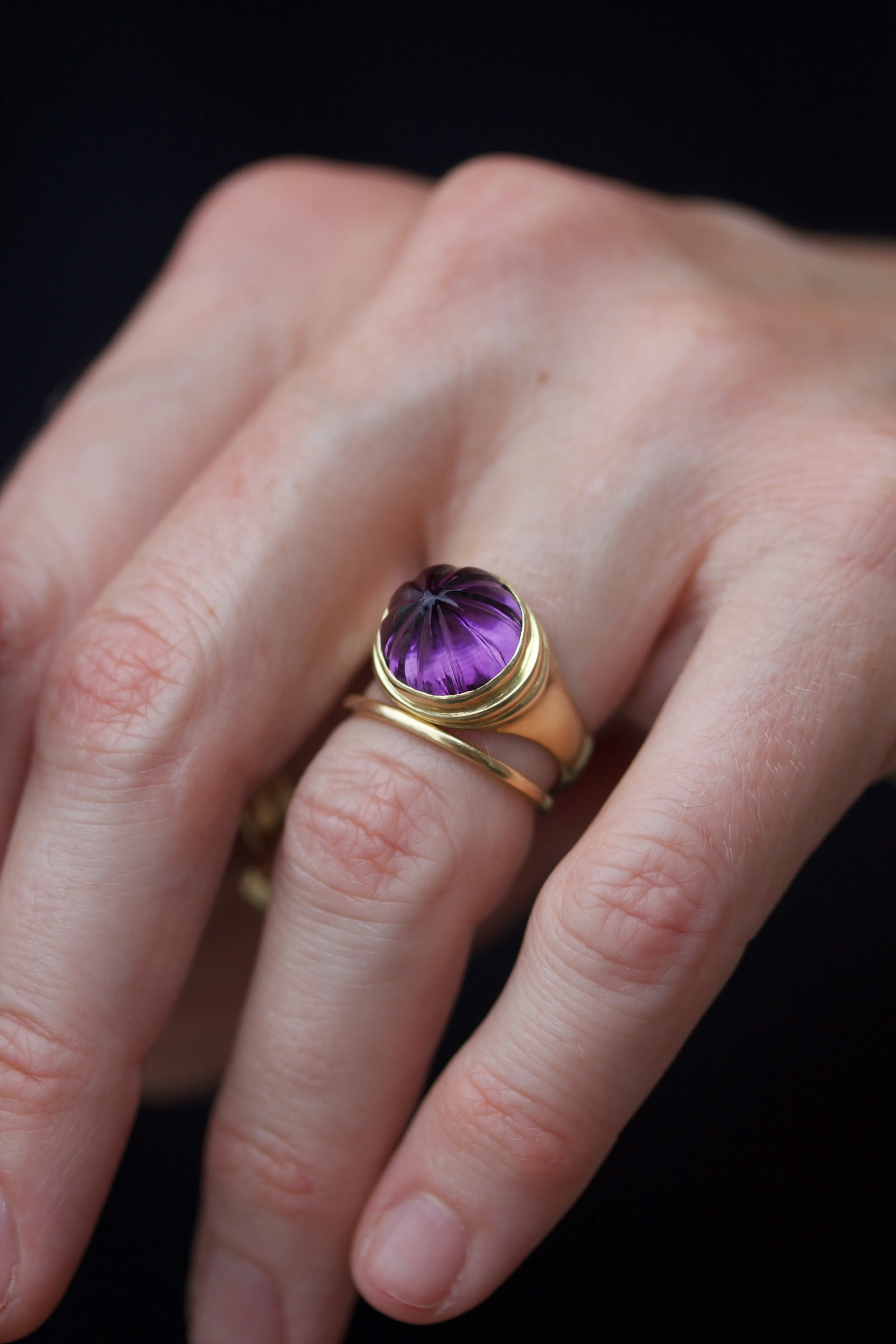 Carved Amethyst Ring