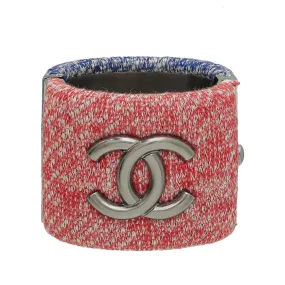 Chanel Bicolor CC Fabric Wide Cuff Bracelet