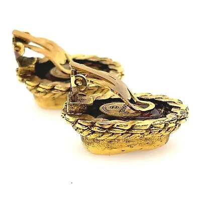 CHANEL - Vintage 70s Gripoix Clip On - Gold Tone and Deep Orange Red - Earrings