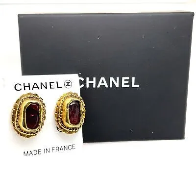 CHANEL - Vintage 70s Gripoix Clip On - Gold Tone and Deep Orange Red - Earrings