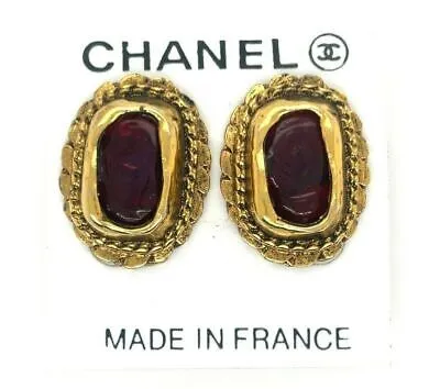 CHANEL - Vintage 70s Gripoix Clip On - Gold Tone and Deep Orange Red - Earrings