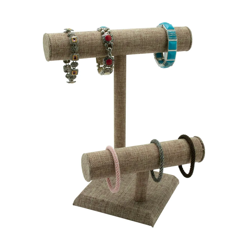 Double Burlap T Bar Display Stand