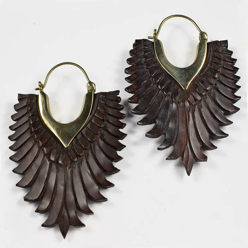 Feathered Wings Earrings in Wood