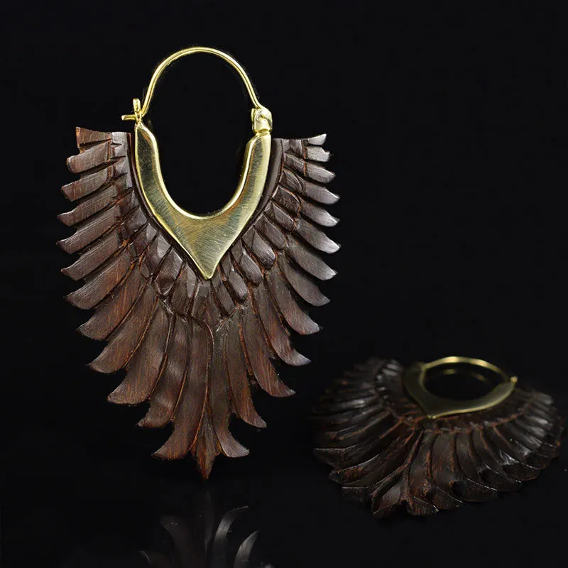 Feathered Wings Earrings in Wood