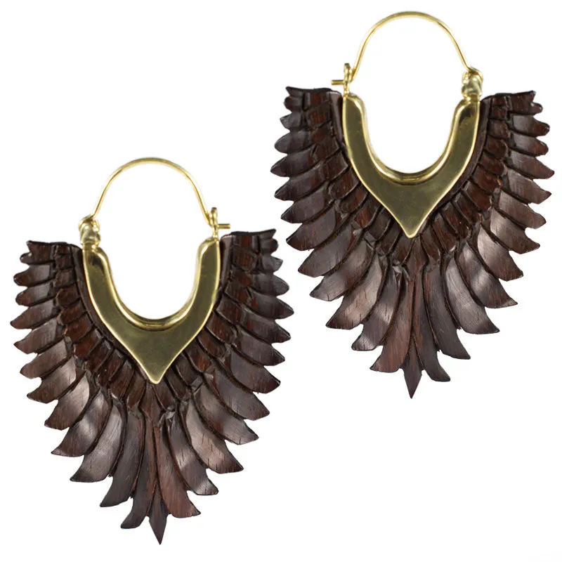 Feathered Wings Earrings in Wood