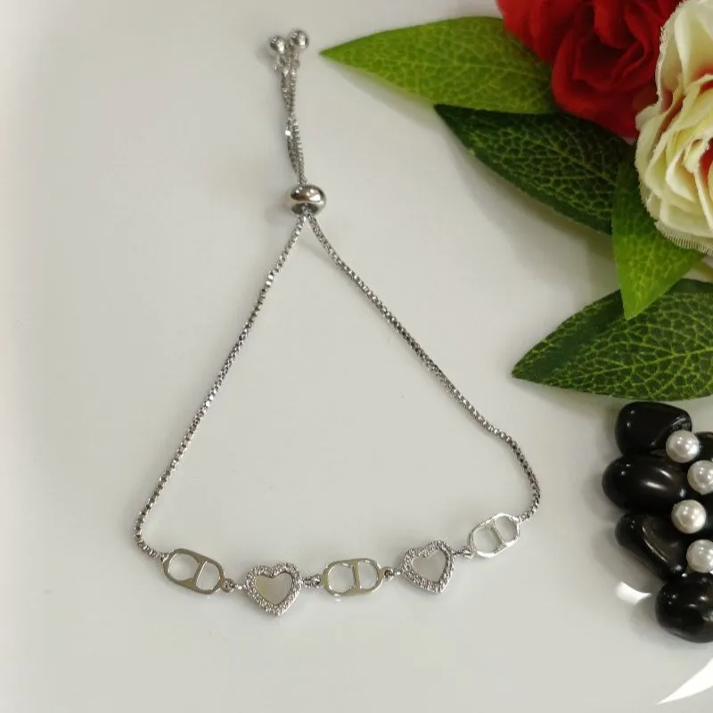 korean Gold Plated Heart Shaped White Shell Link Cubic Zirconia Adjustable Bracelate