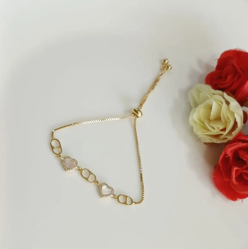 korean Gold Plated Heart Shaped White Shell Link Cubic Zirconia Adjustable Bracelate