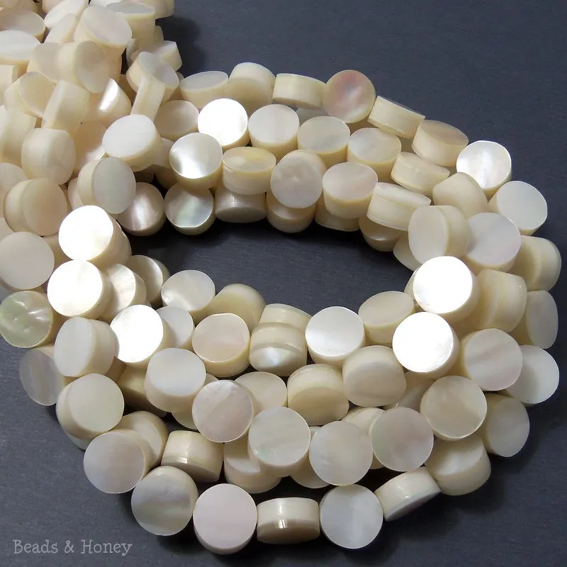 Makabibi Shell Coin Flat 10mm (Half Strand, Qty Pricing)