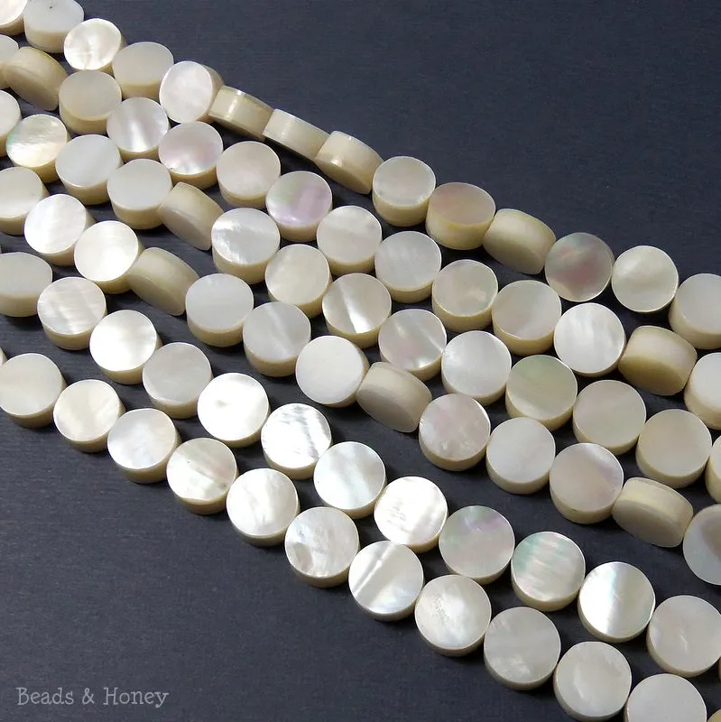 Makabibi Shell Coin Flat 10mm (Half Strand, Qty Pricing)