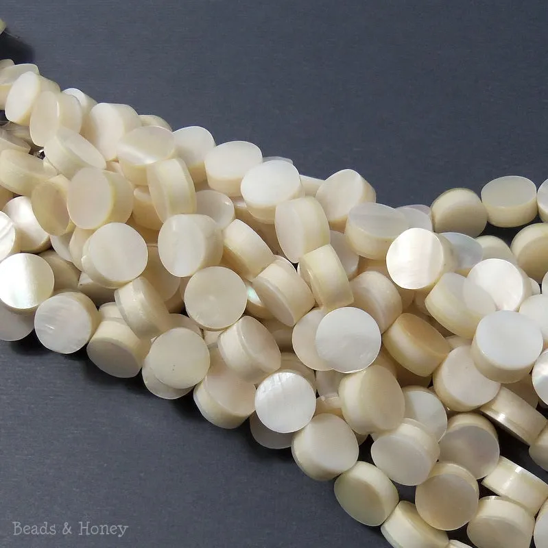 Makabibi Shell Coin Flat 10mm (Half Strand, Qty Pricing)