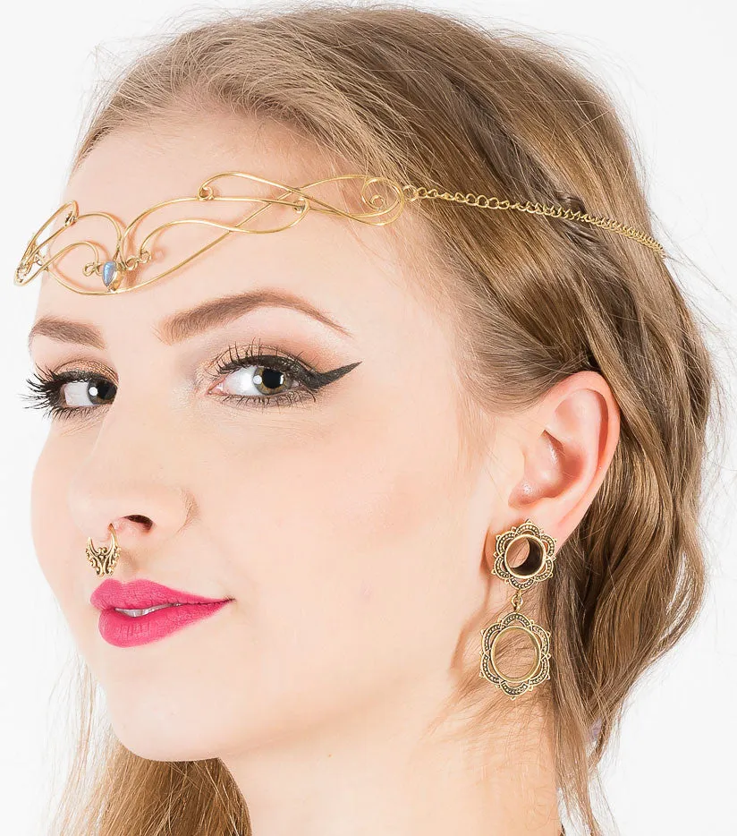 Mandala Dangle Ear Plugs - Brass