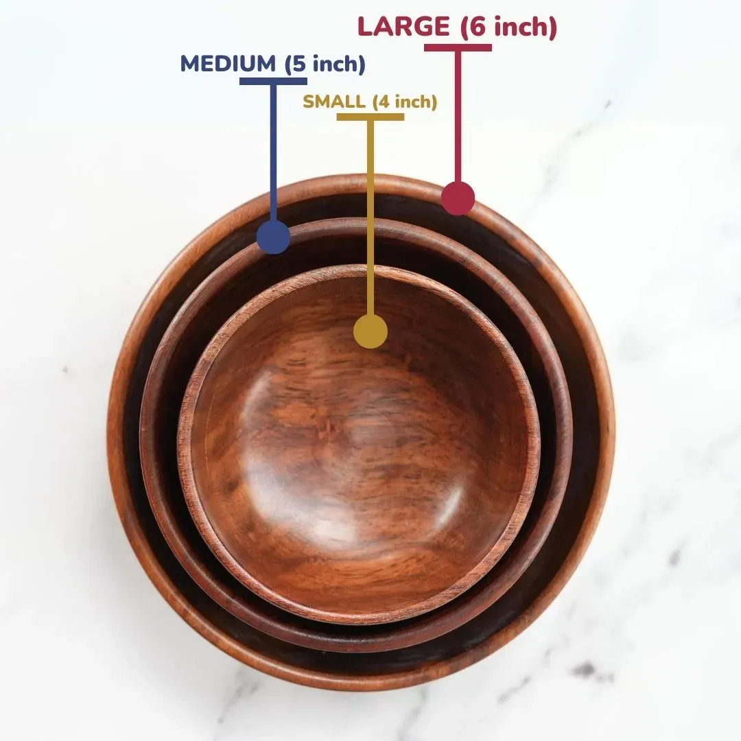 Medium Wooden Bowl | Sheesham Wood | 5 Inch | Wax-Free | Chemical Coating Free