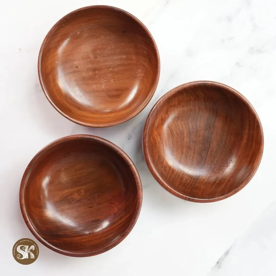 Mixed Wooden Bowls Set | Sheesham Wood | 4, 5, 6 Inch | Toxin-Free