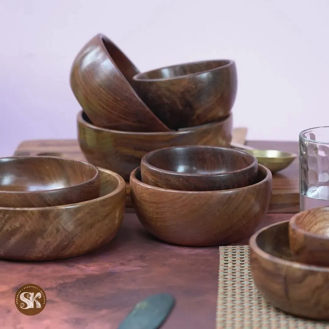 Mixed Wooden Bowls Set | Sheesham Wood | 4, 5, 6 Inch | Toxin-Free