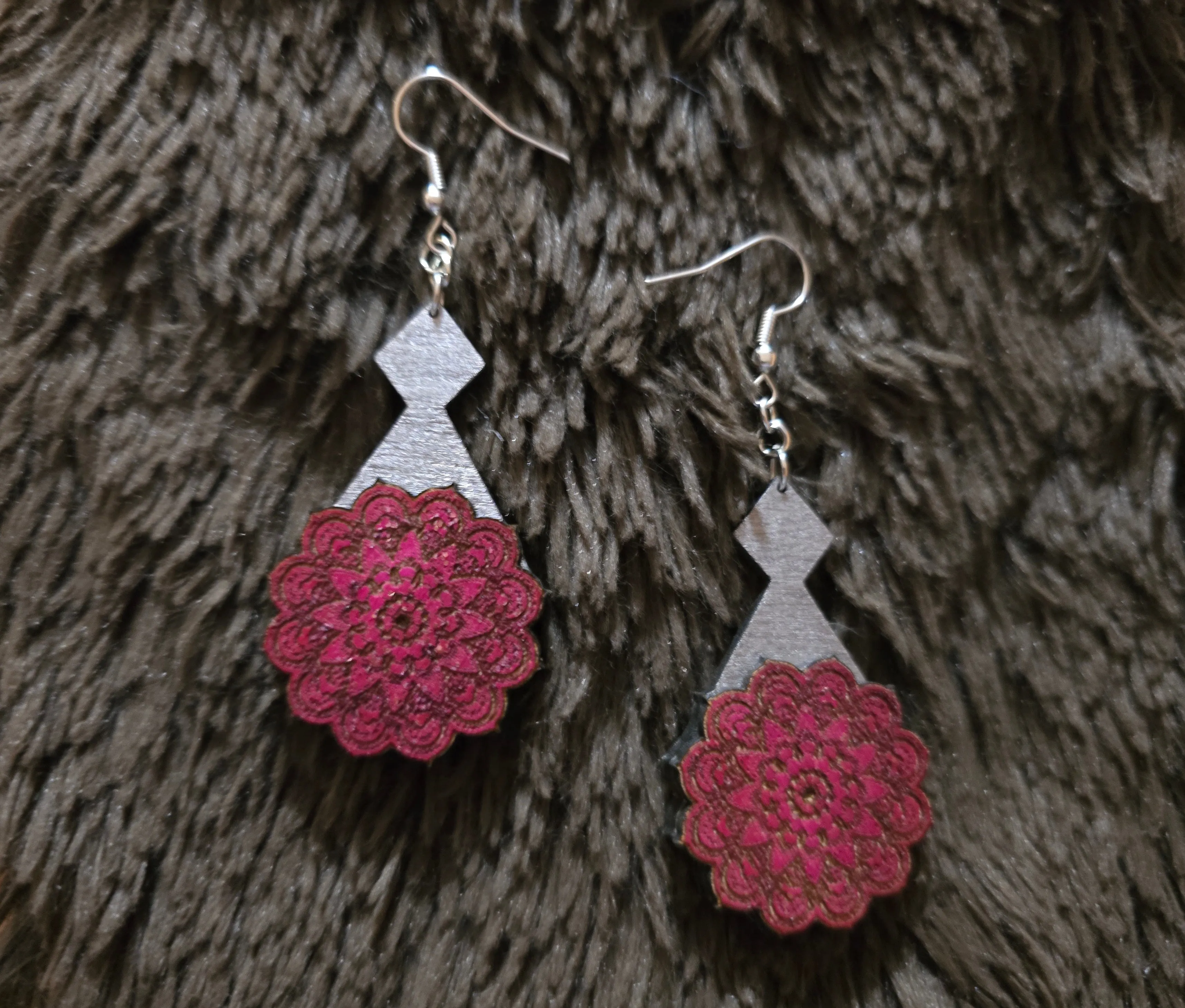 Mystic Mandala Bloom – Boho Wooden Earrings