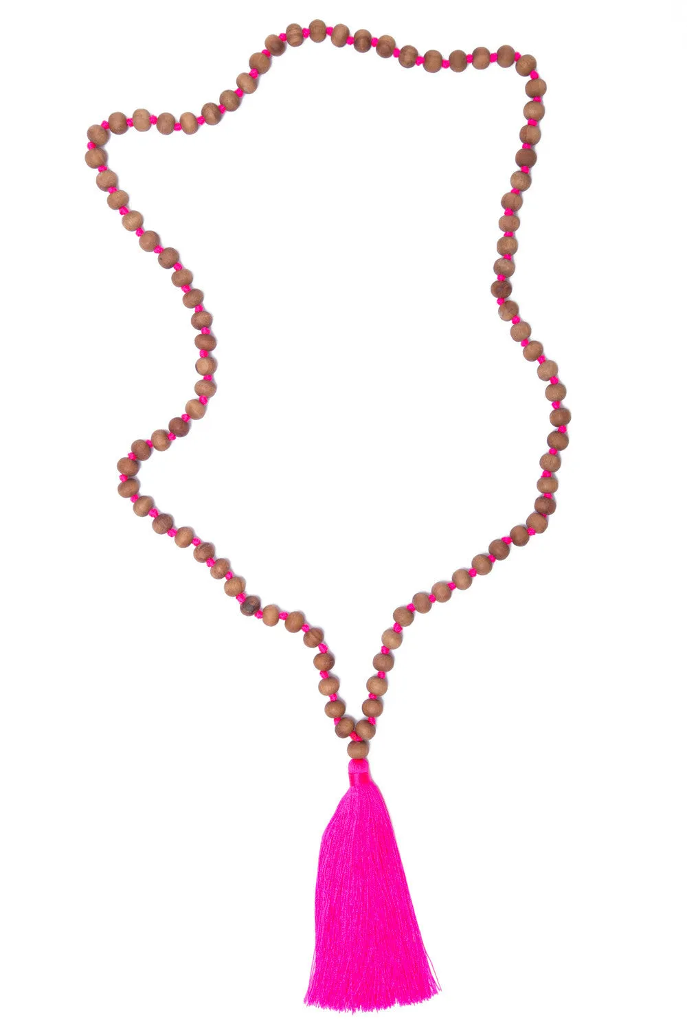 Natural Wood Bead Necklace (Hot Pink)
