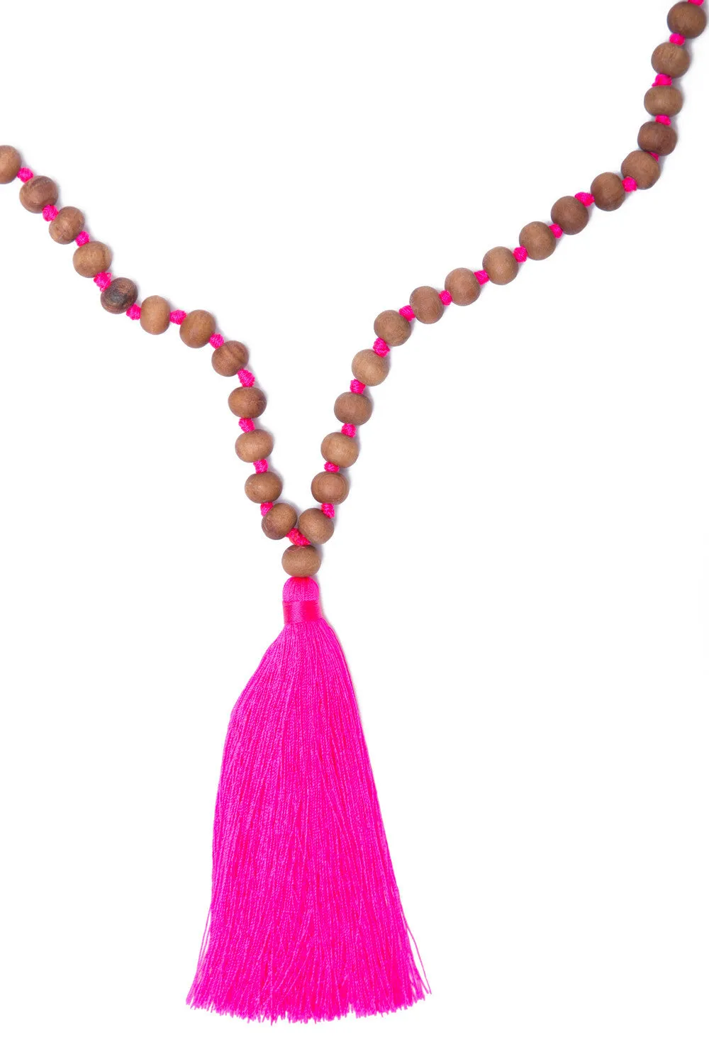 Natural Wood Bead Necklace (Hot Pink)