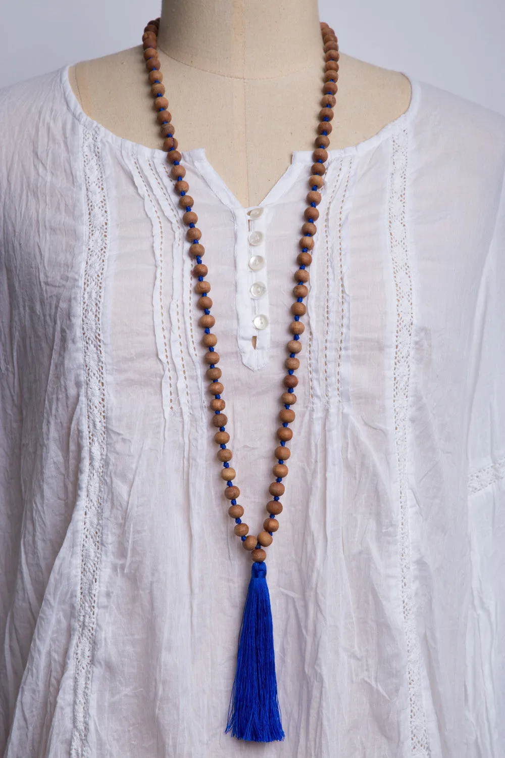 Natural Wood Bead Necklace (Royal Blue)