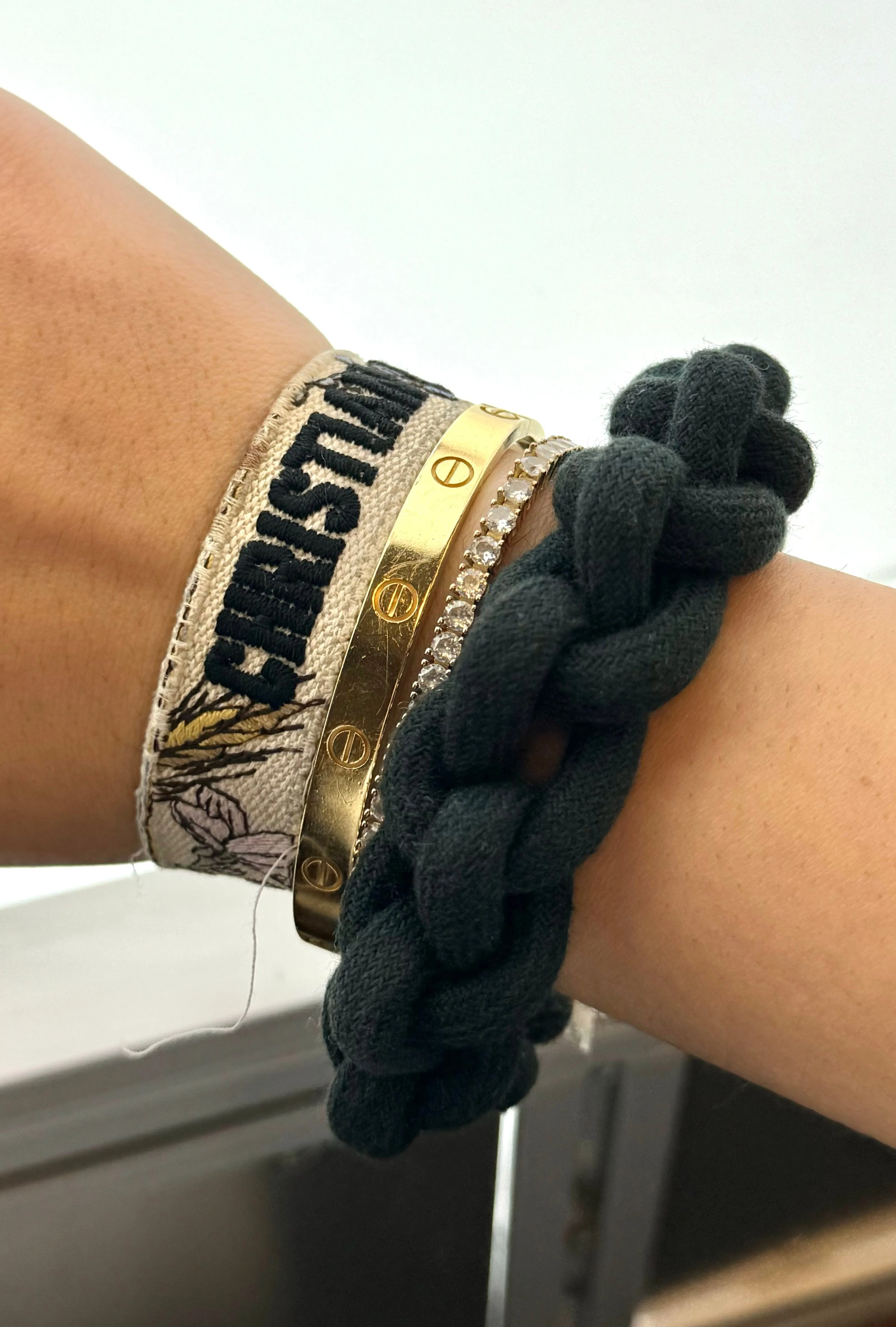 Prada Black Braided Velcro Bracelet