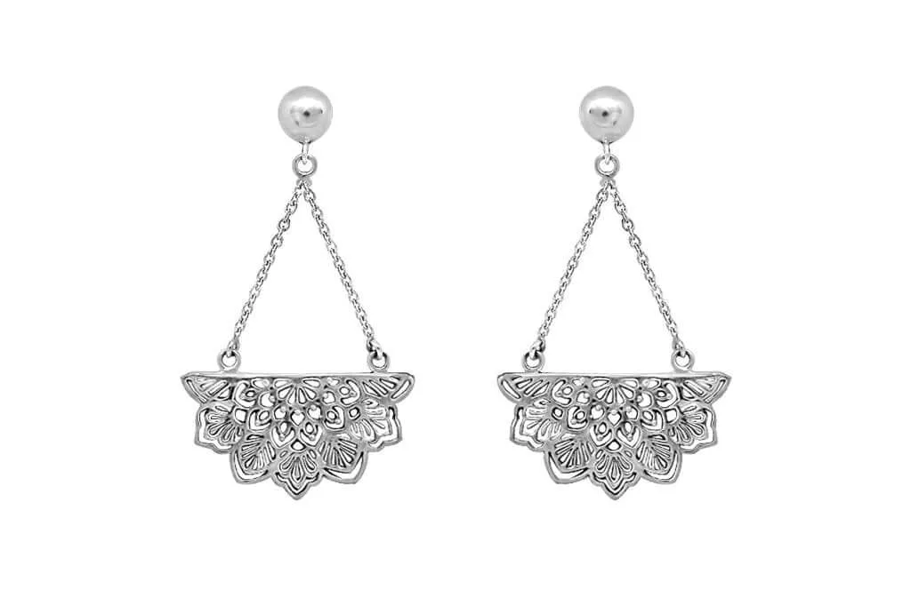 Silver Lotus Mandala Earrings