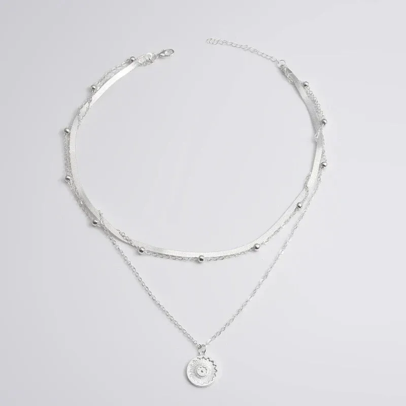 Vintage Round Multilayer Coin Snake Necklace