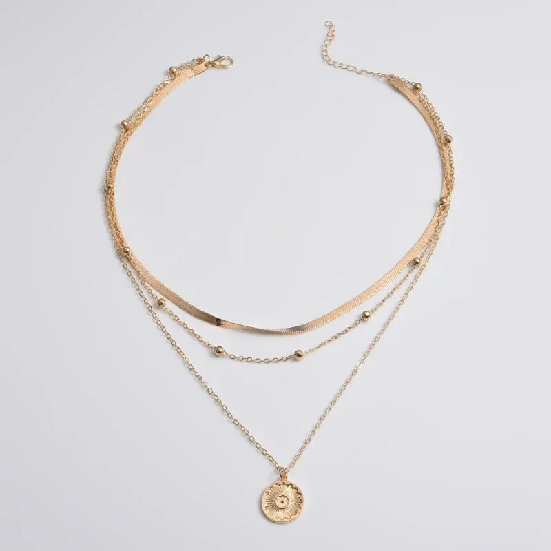 Vintage Round Multilayer Coin Snake Necklace